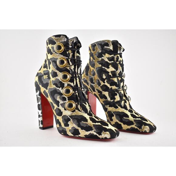 Christian Louboutin Lady See 100 Black Gold Lurex Feline Heel Ankle Bootie 37.5 - Picture 3 of 9